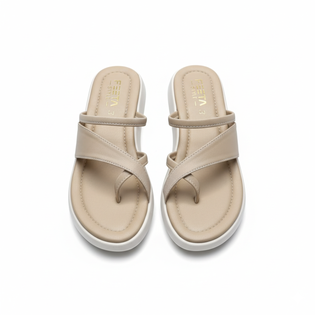 Beige EaseWalk Toe-Ring Slippers