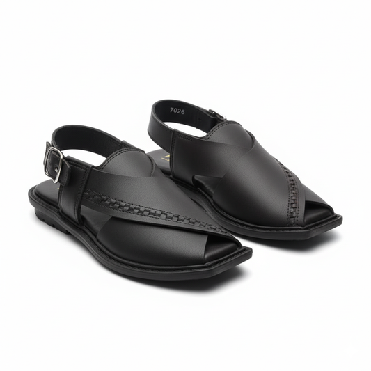 Men Peshawari Chappal Black 7026-8