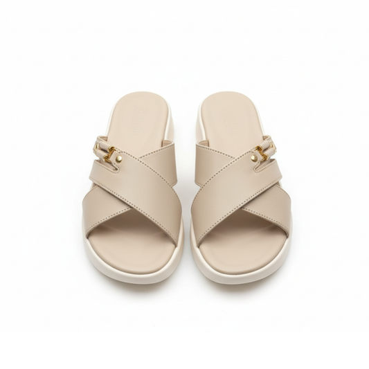 Serene Cross-Step Slides - Soft Beige