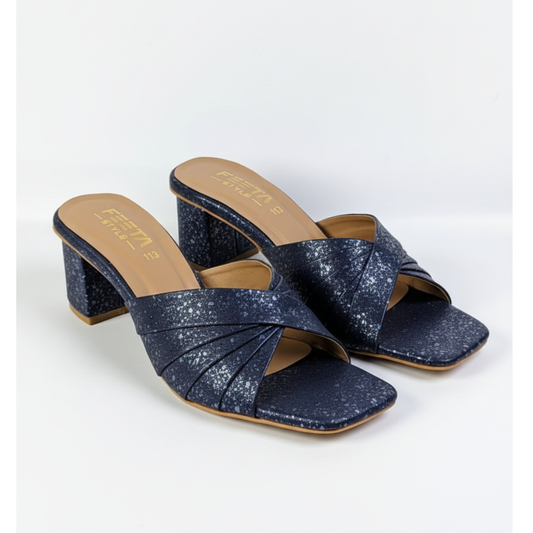 Navy Shimmer Mule Heels - 413-7