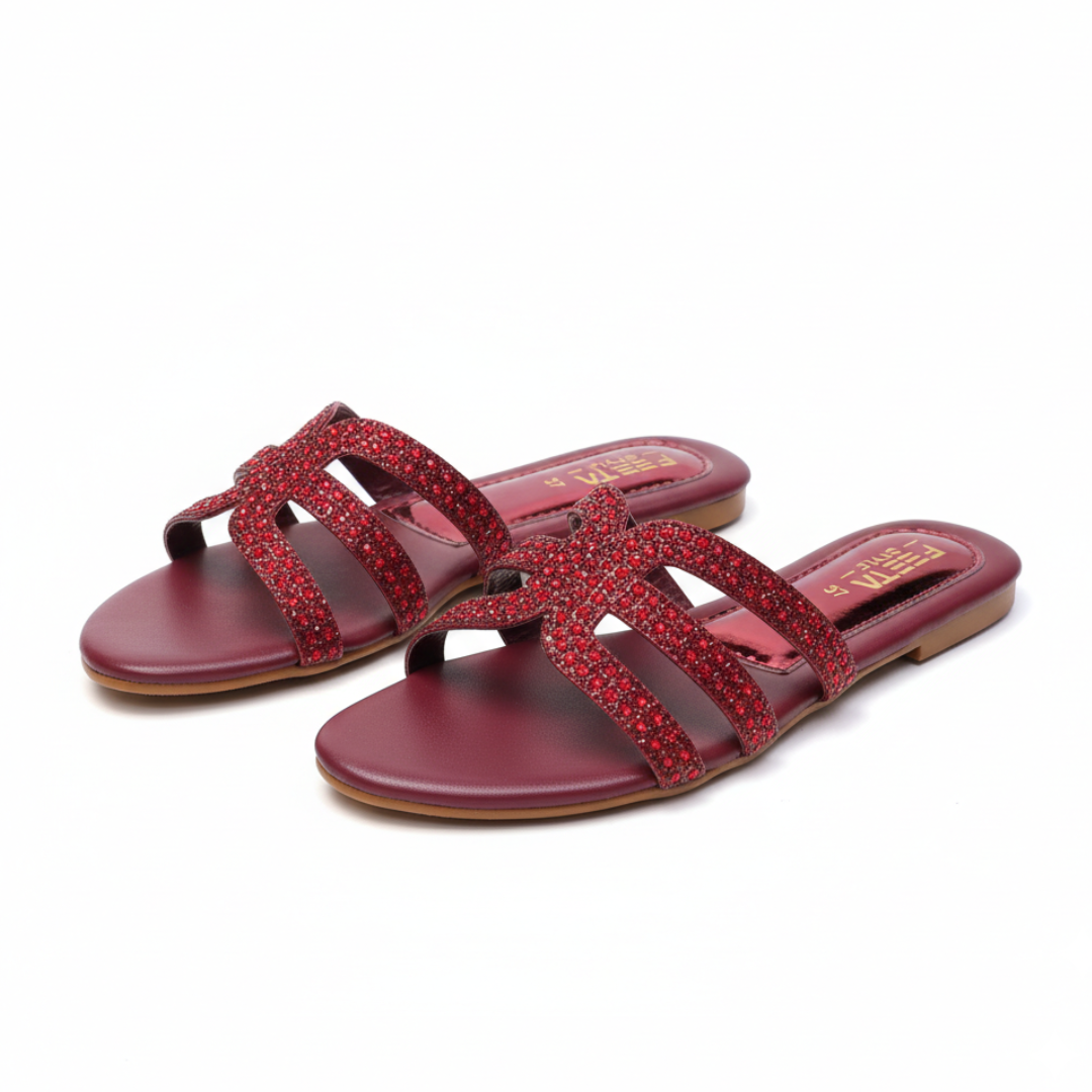 Rhinestone Slide Flats 344 - Maroon