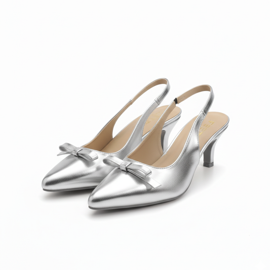 Aura Bow Slingback Heels – Silver