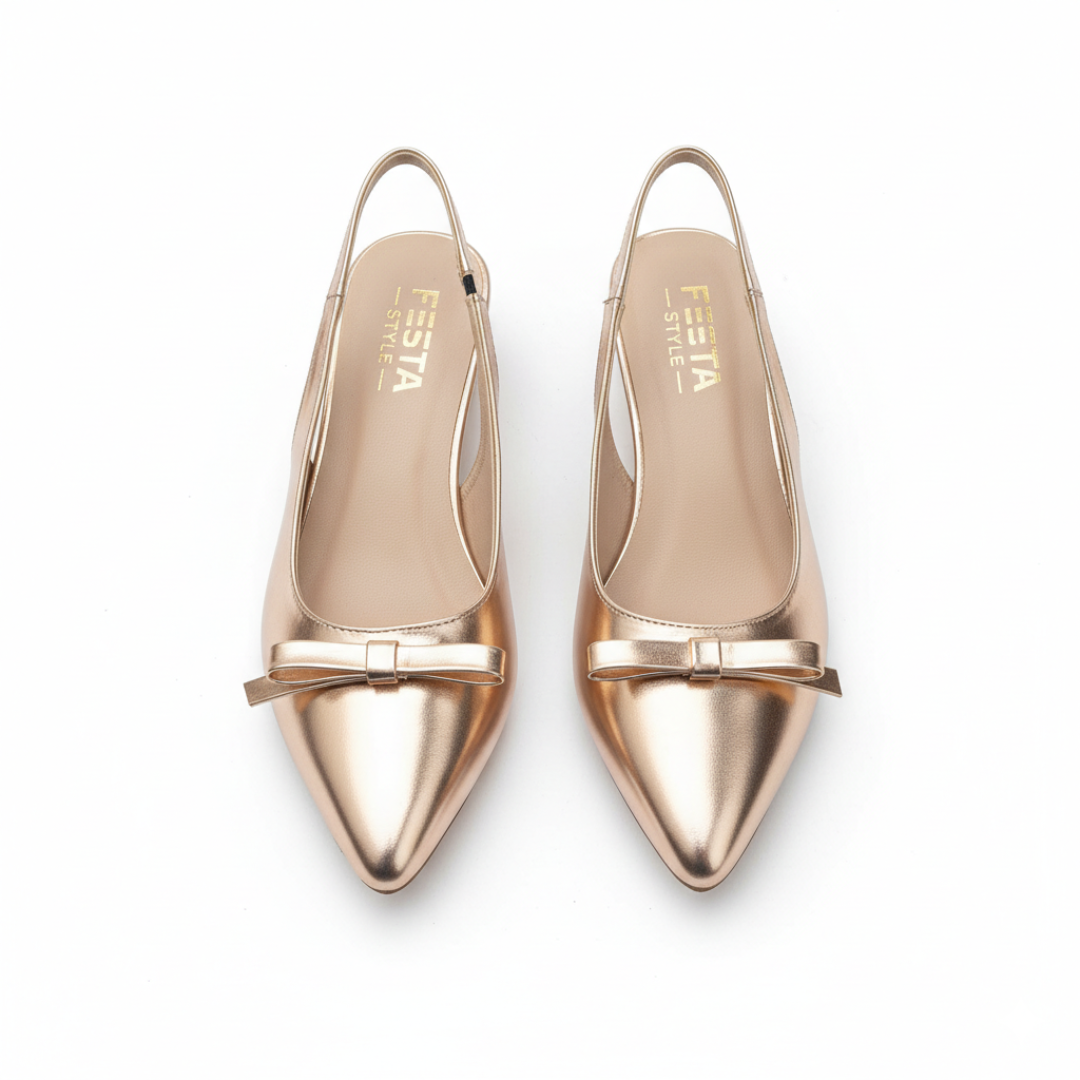 Aura Bow Slingback Heels – Peach Gold
