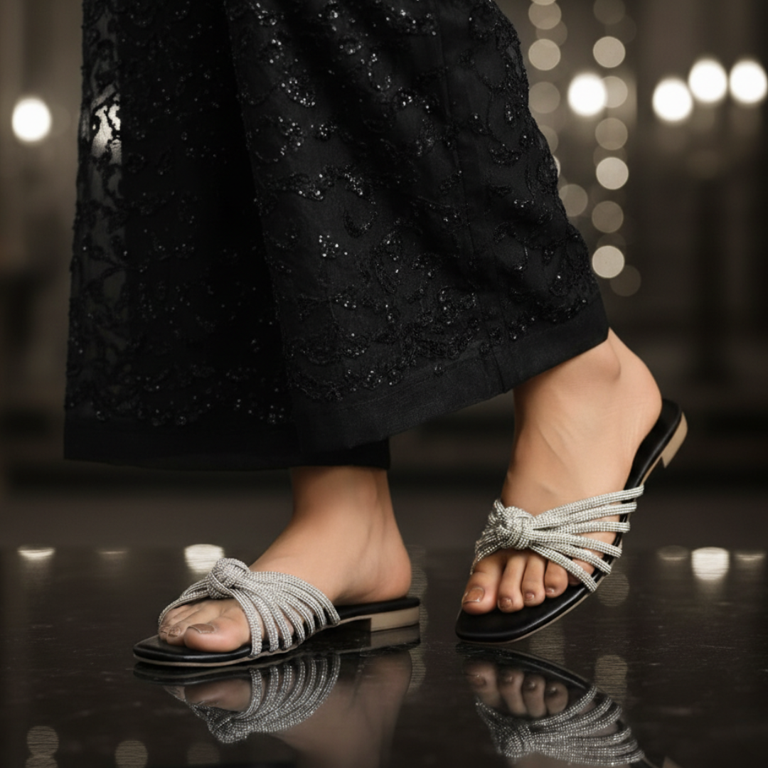 Eterna Spark Knot Slide Flats - Black 313-7