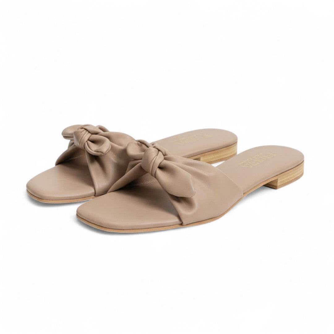 Beige Grace Bow Flat Slippers 318-7