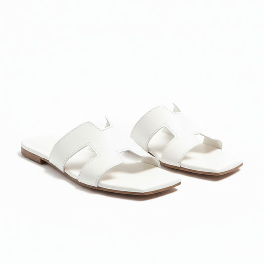 H Style Flat Slippers - White 338-7
