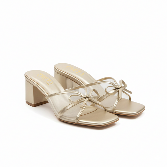 Whisper Bow Heels - Beige Gold – 423-7