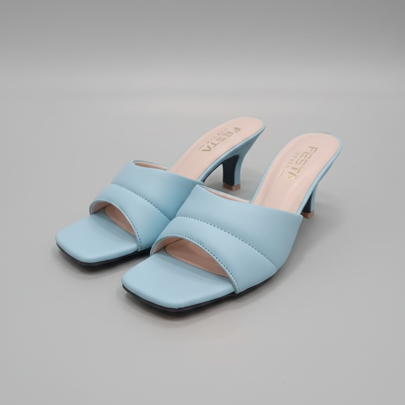 Navy Blue Open Kitten Heel Slippers 448-7