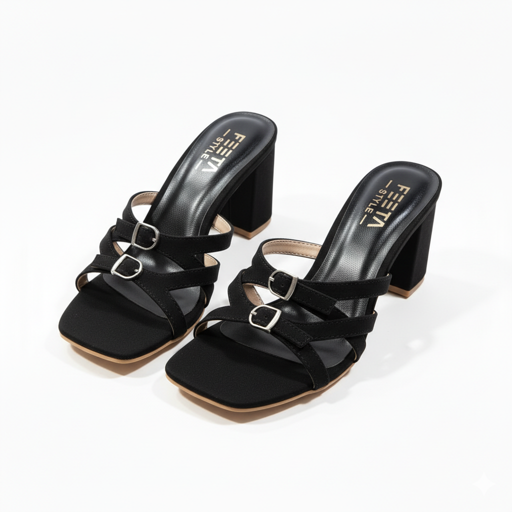 Emerald Buckle Heels - Black 420-7