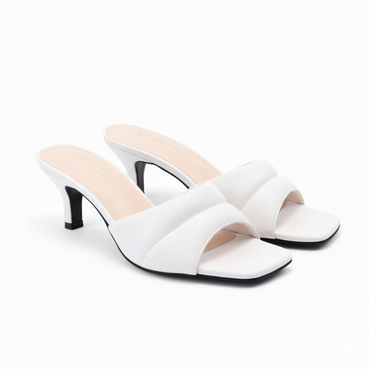 White Open Kitten Heel Slippers 448-7