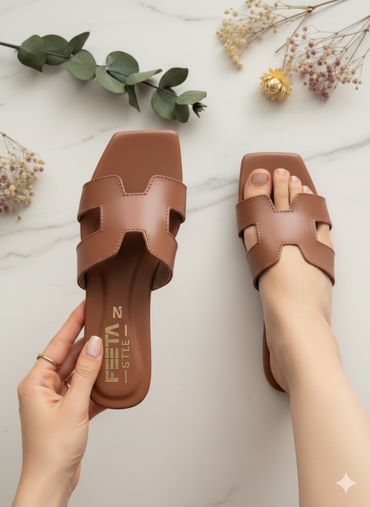 H Style Flat Slippers - Mustard 338-7