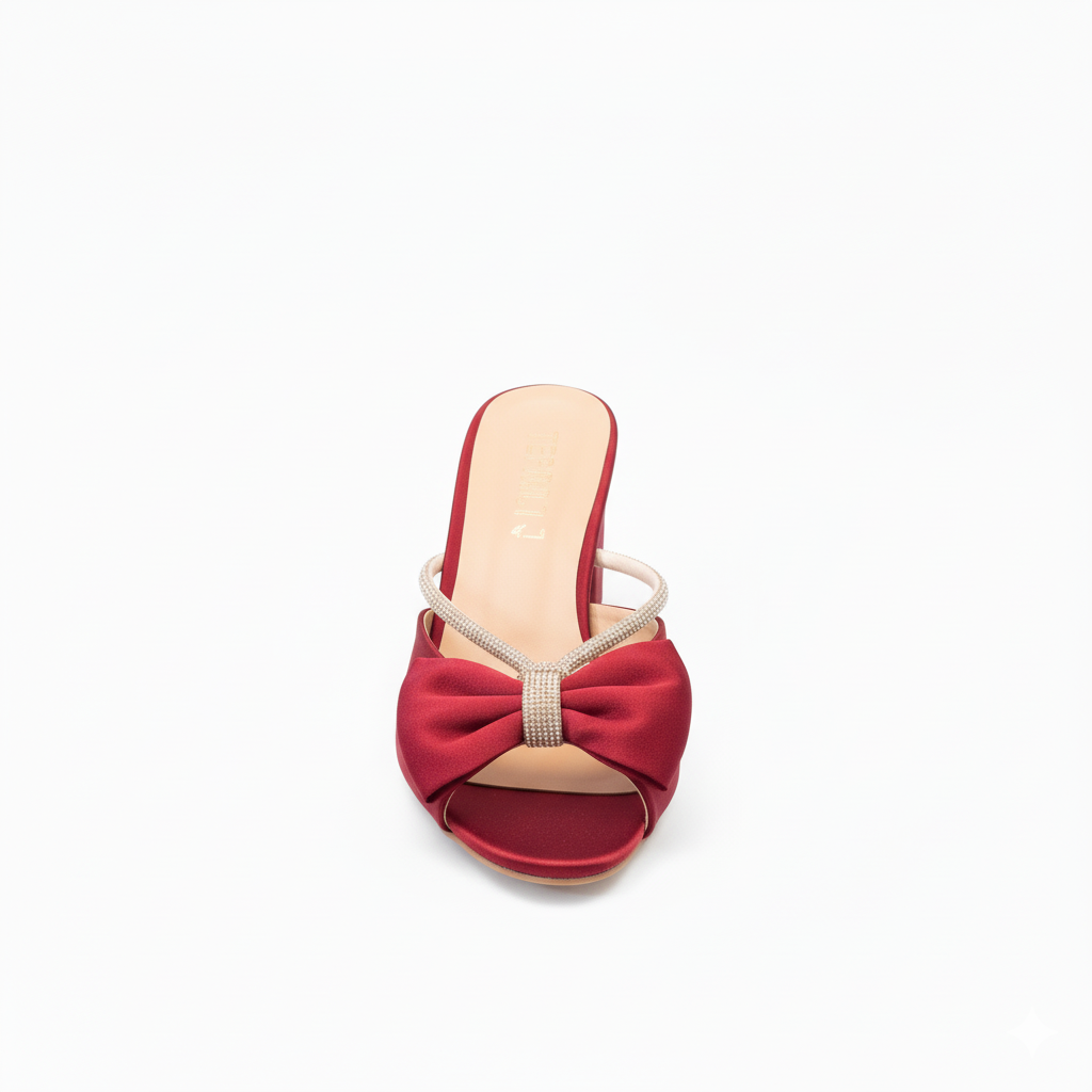 Red Velvet Block Heel Slippers 454-7