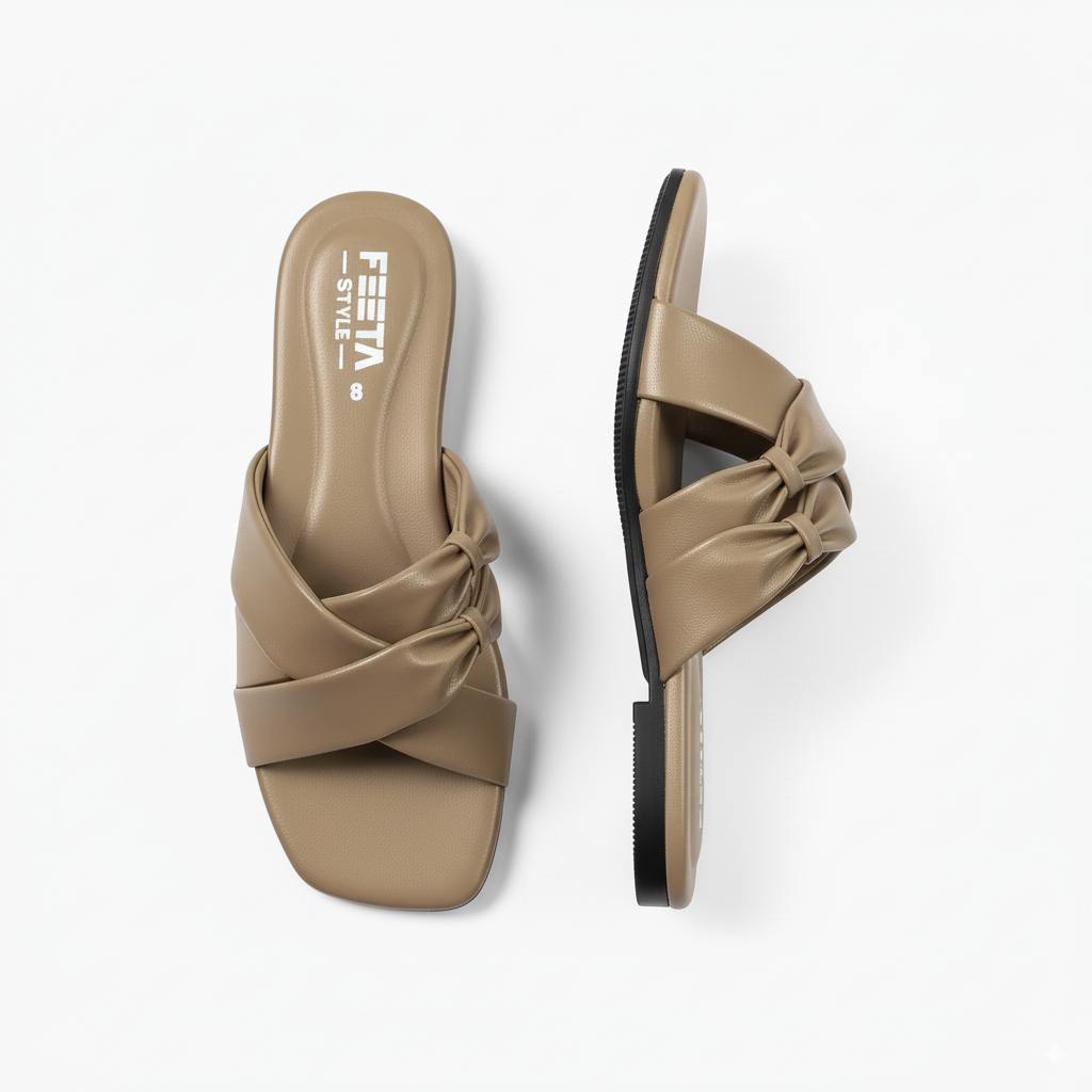 Beige Double Twin Knotted Flats 316-7