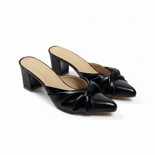 Jet Black Knotted Block Heels – 447-7