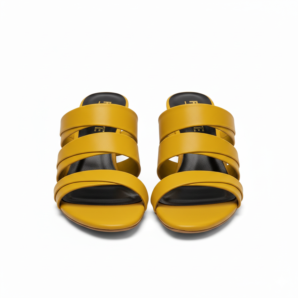 Mustard Triple Strap Luxe Mule Heels 479-7