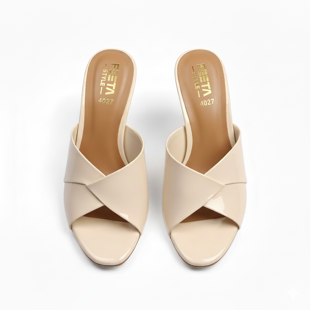Cream White Gloss Luxe Mule Heels - 402-7