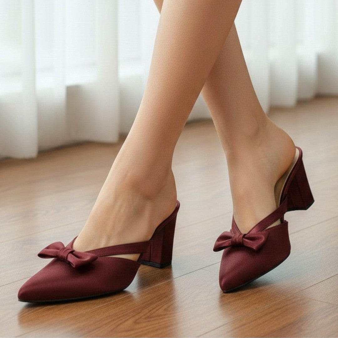 Burgundy Classic Bow Knot Heels 478-7