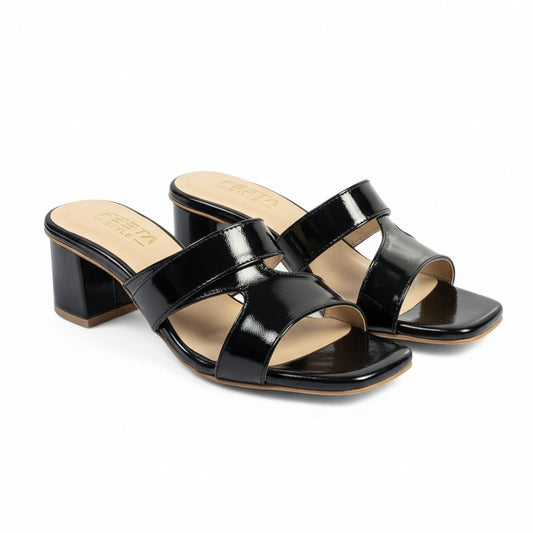 Selene Black Glossy Block Heels 455-7