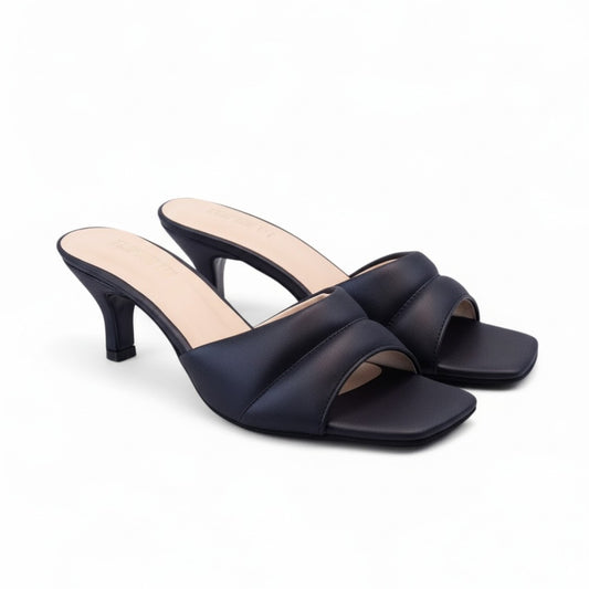 Black Open Kitten Heel Slippers 448-7