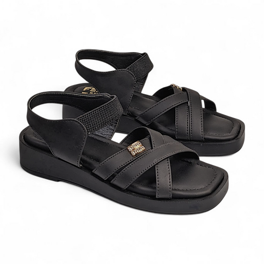 Black Cross Strap Sandals 953-7