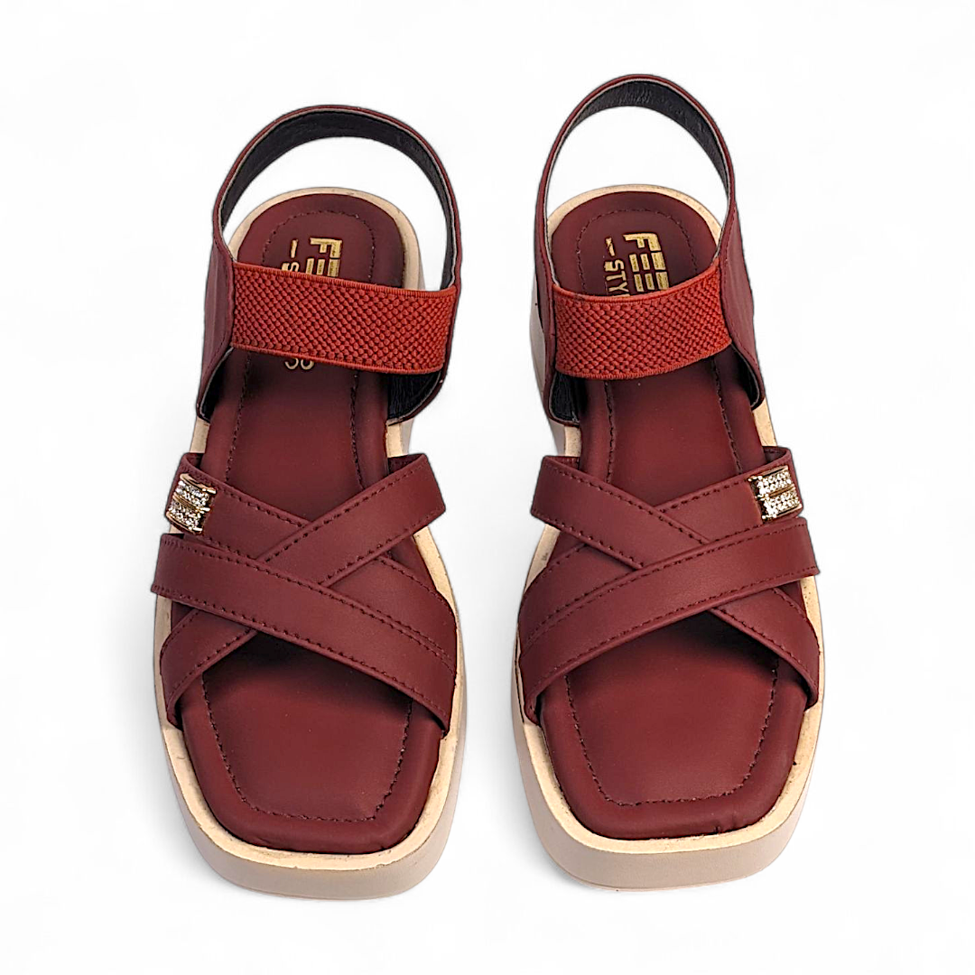 Maroon Cross Strap Sandals 953-7