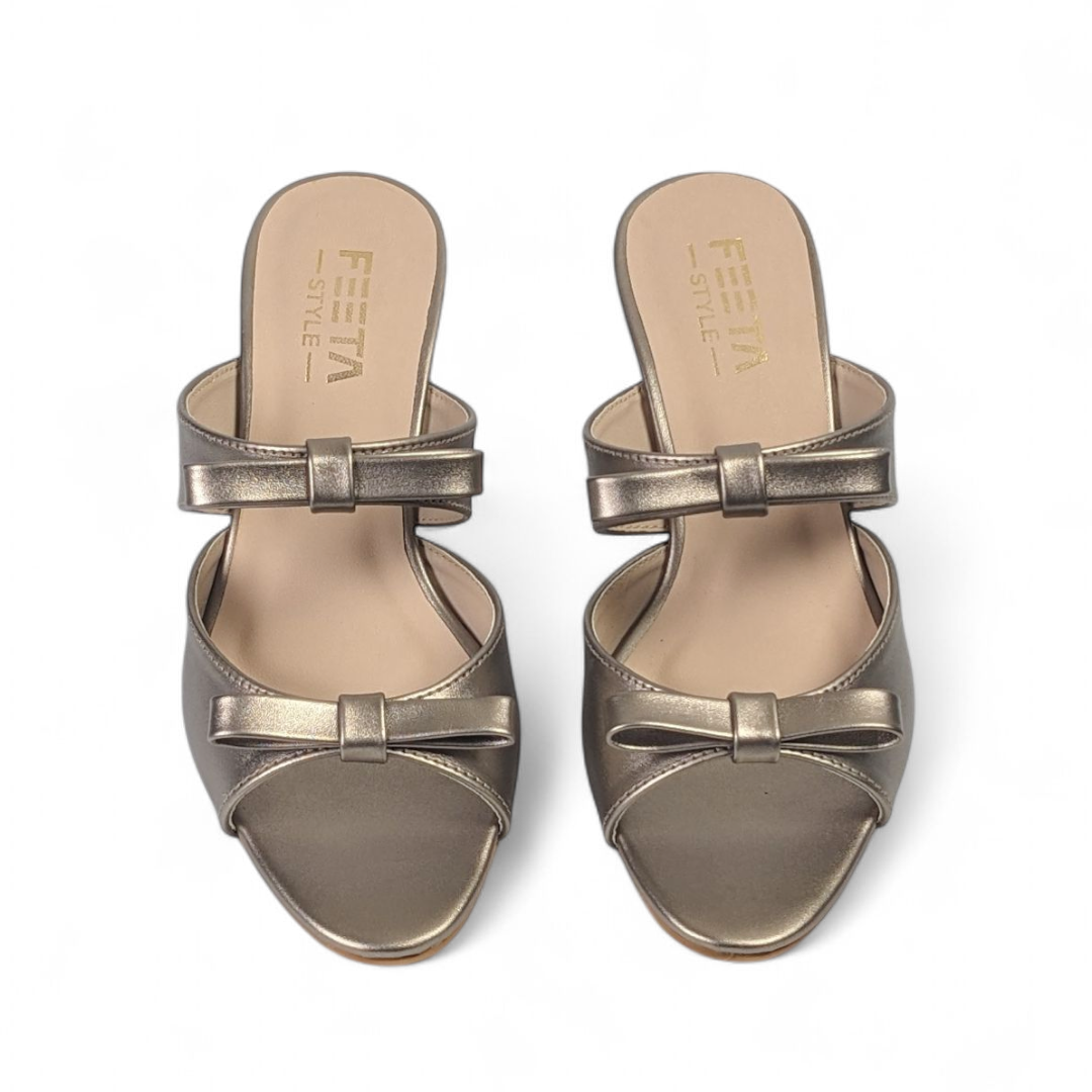 Copper Gloss Luxe Bow Mule Heels 408-7