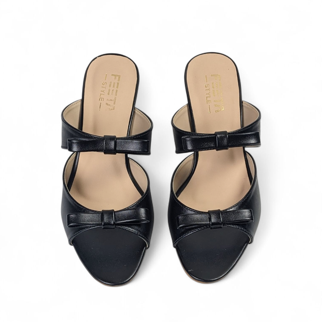 Noir Black Bow Mule Heels 408-7