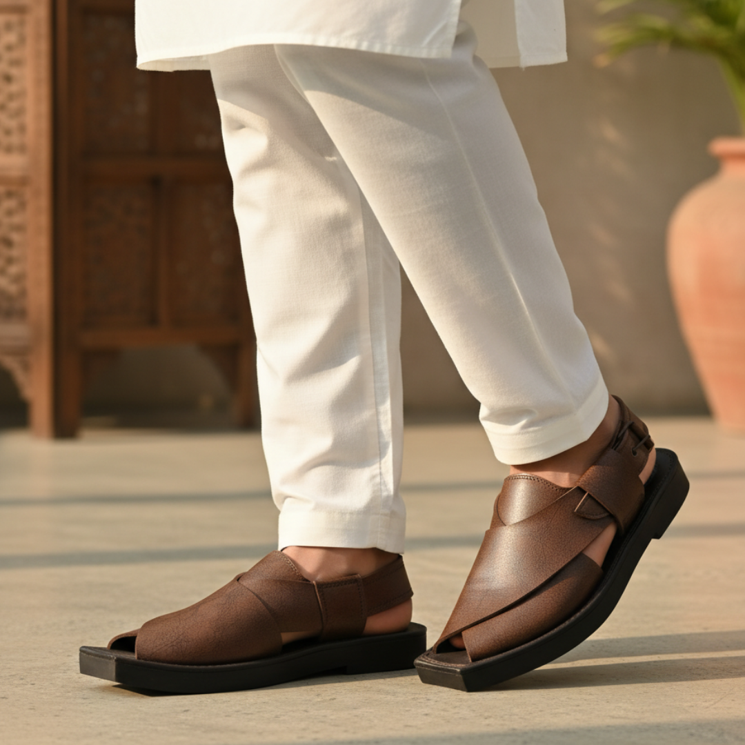 Brown Textured Kaptaan Peshawari Chappal 7024-8