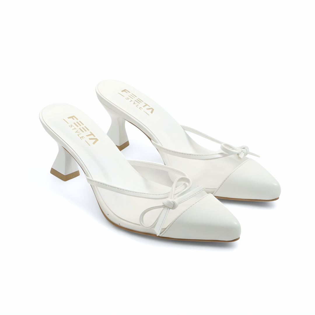 Serene Side Bow Mule Heels - White – 424-7