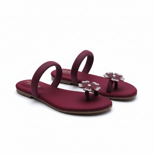 Luna Floral Flats - Maroon