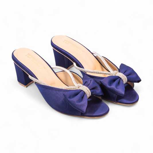 Blue Velvet Block Heel Slippers 454-7