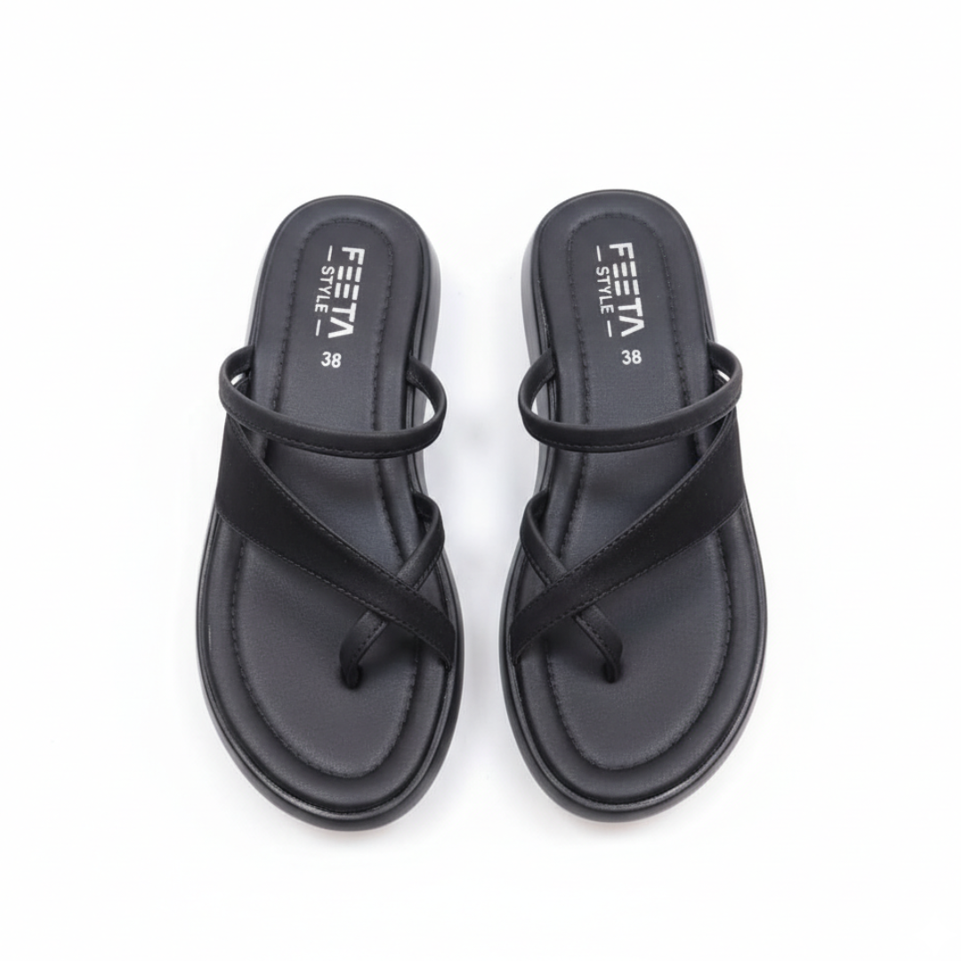 Black EaseWalk Toe-Ring Slippers