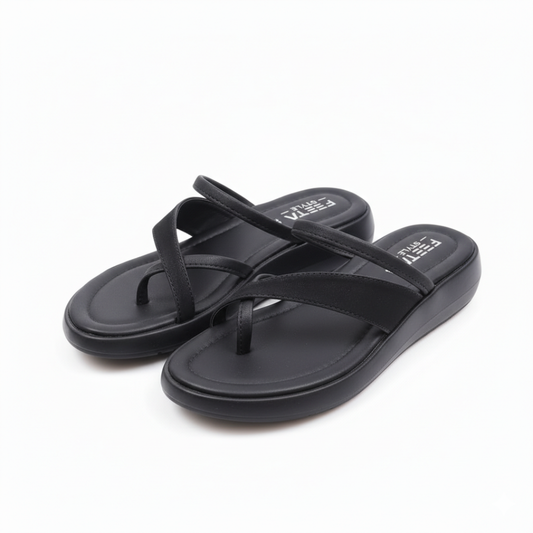 Black EaseWalk Toe-Ring Slippers