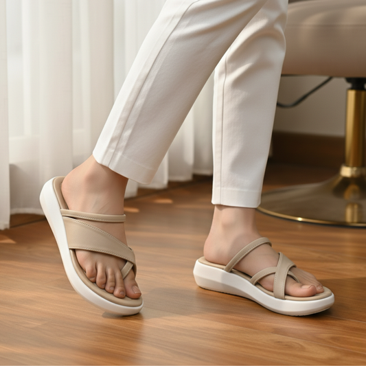 Beige EaseWalk Toe-Ring Slippers