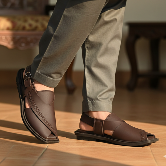 Men Peshawari Chappal Brown 7026-7