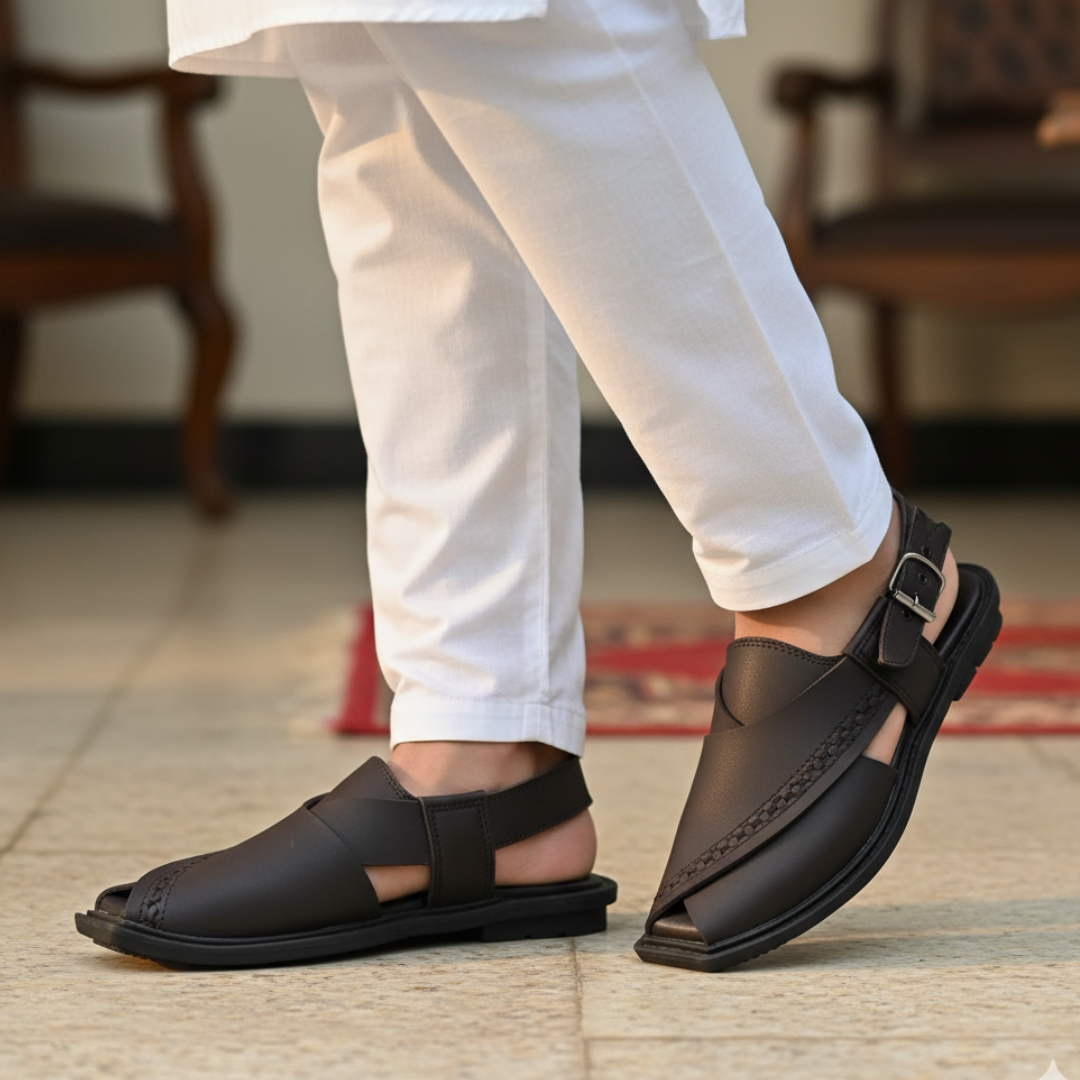 Men Peshawari Chappal Black 7026-8