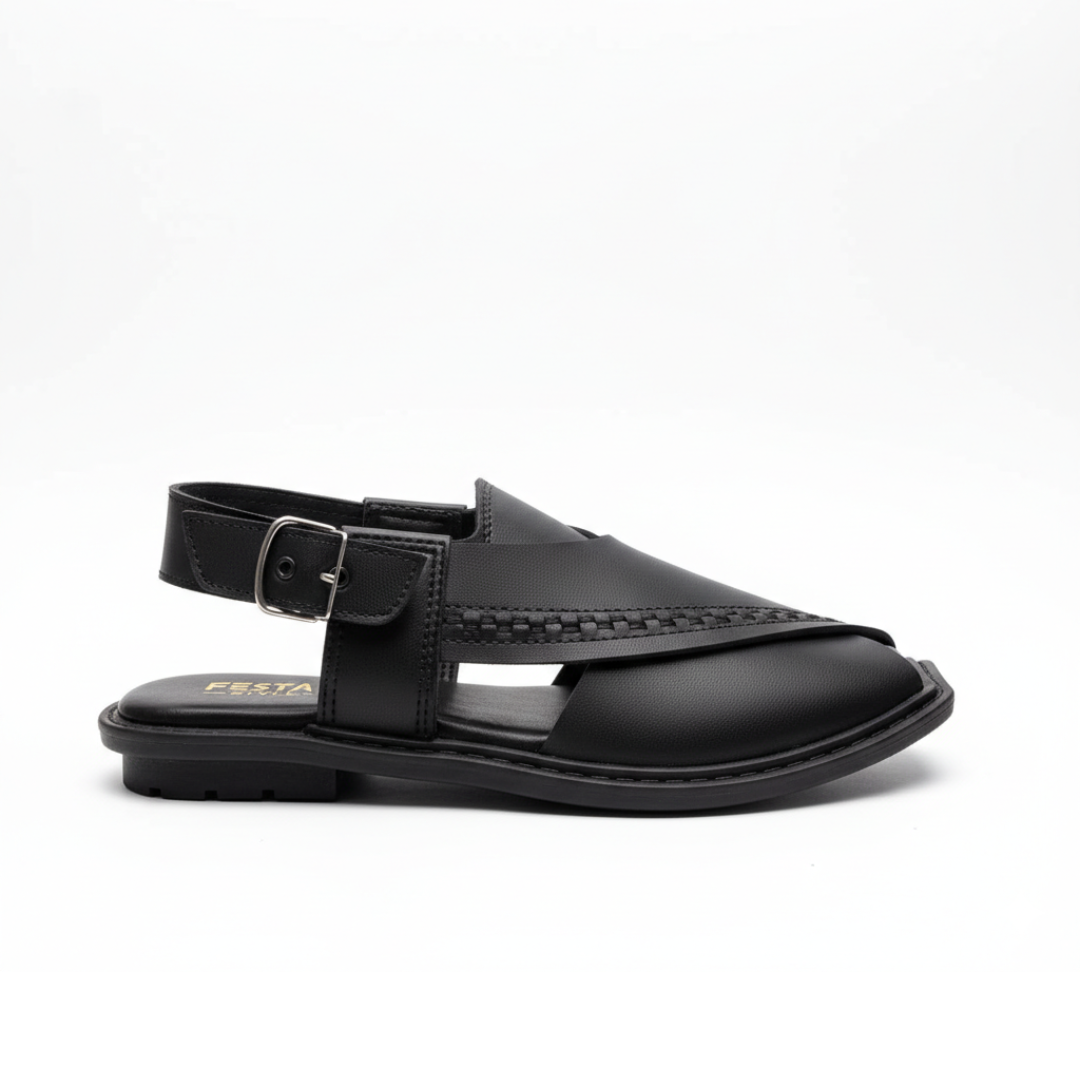 Men Peshawari Chappal Black 7026-8