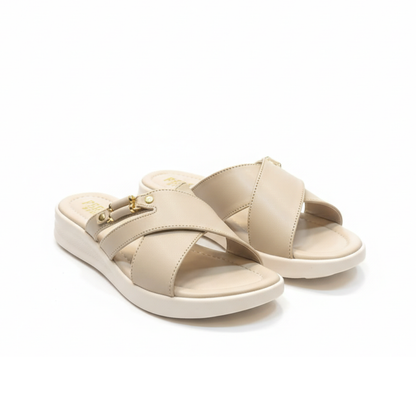 Serene Cross-Step Slides - Soft Beige