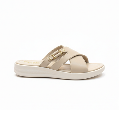 Serene Cross-Step Slides - Soft Beige