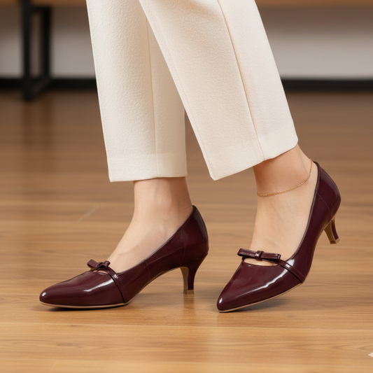 Cherry Red Bow Court Shoes