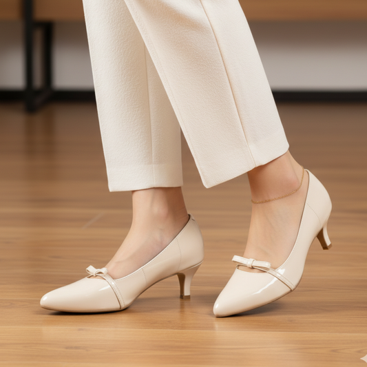 Cream White Bow Court Shoes