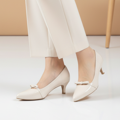 Cream White Bow Court Shoes 647-7