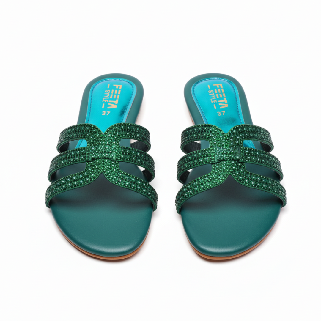 Rhinestone Slide Flats 344 - Green