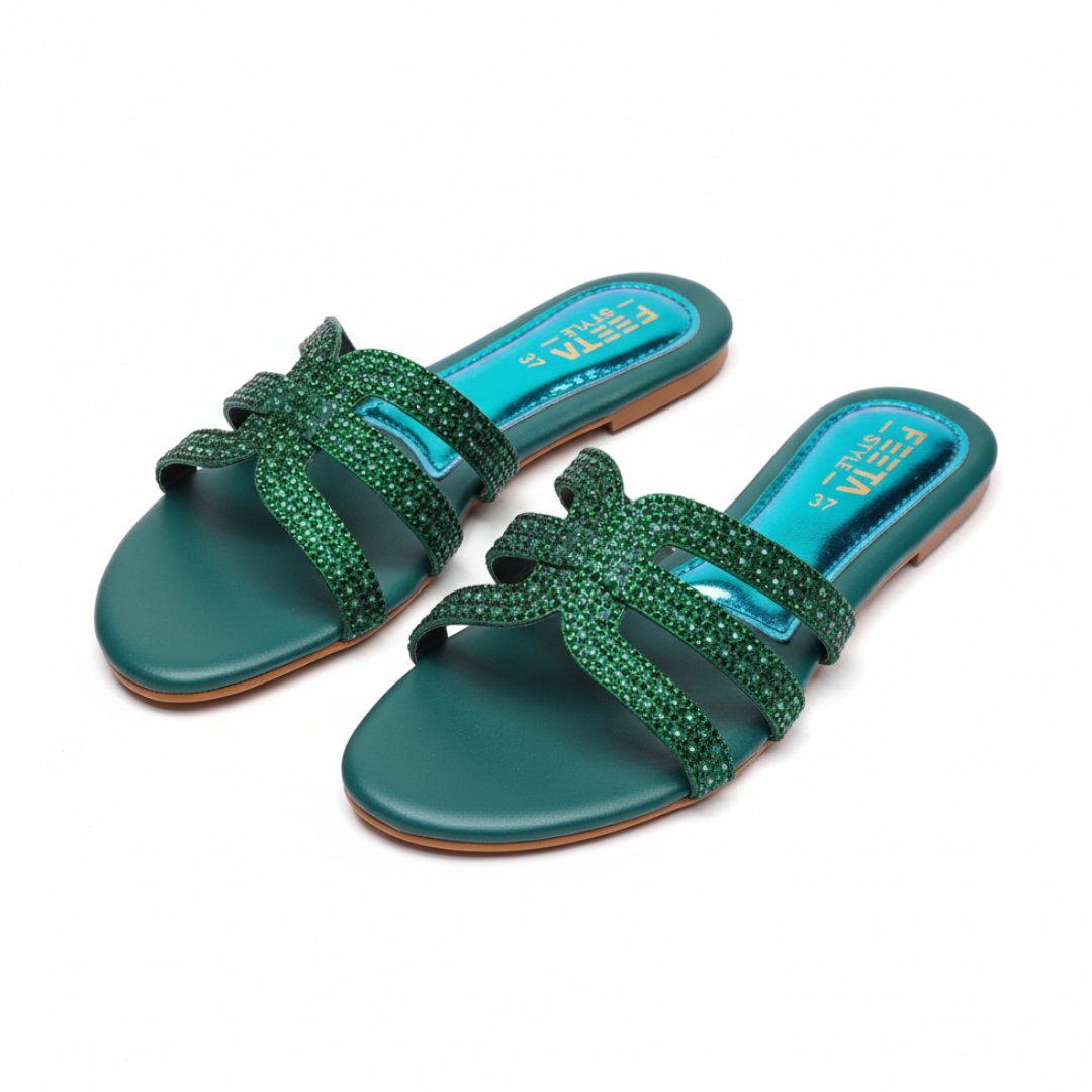Rhinestone Slide Flats 344 - Green