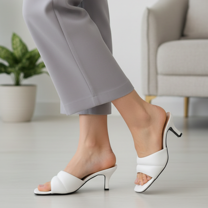 White Open Kitten Heel Slippers 448-7