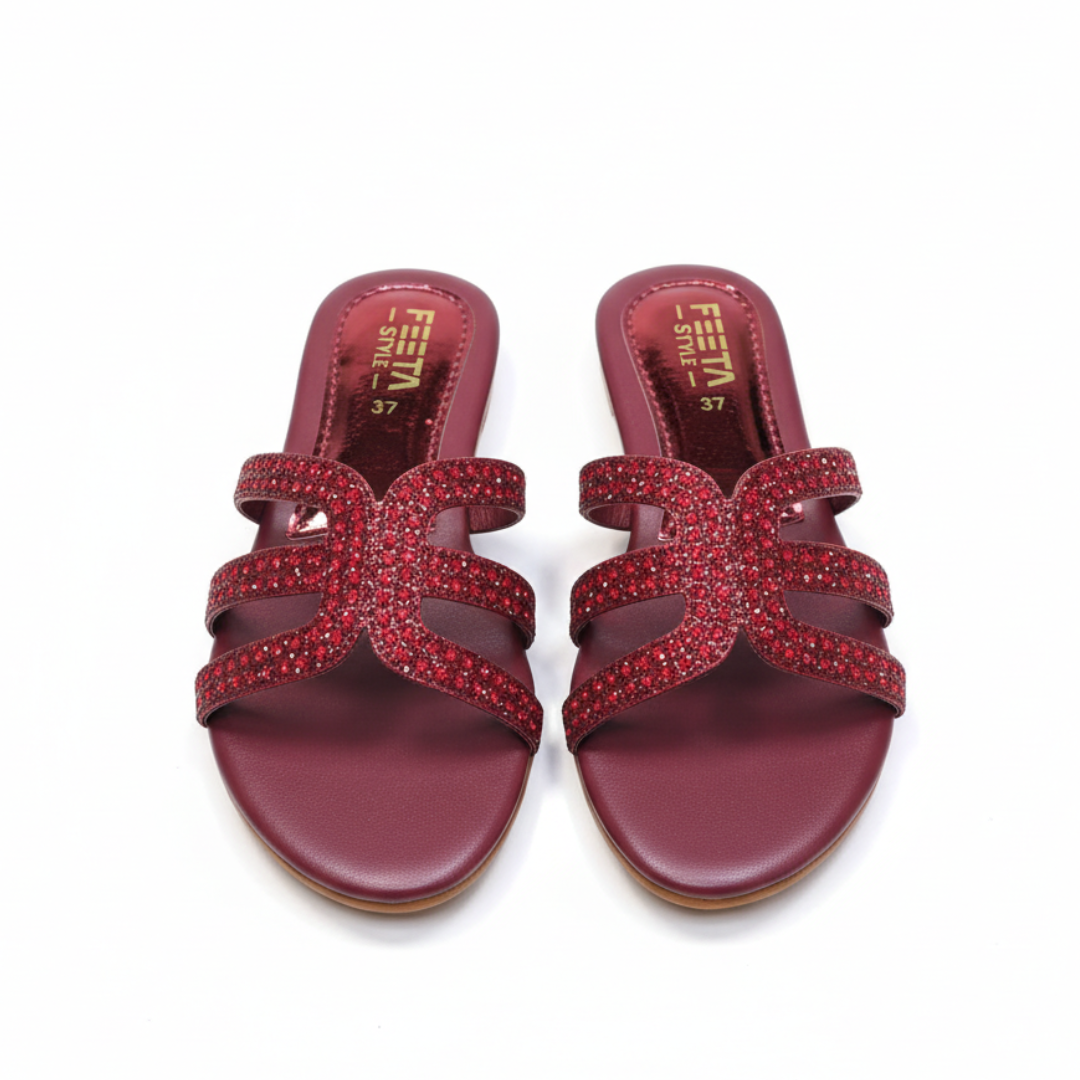 Rhinestone Slide Flats 344 - Maroon