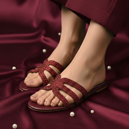 Rhinestone Slide Flats 344 - Maroon