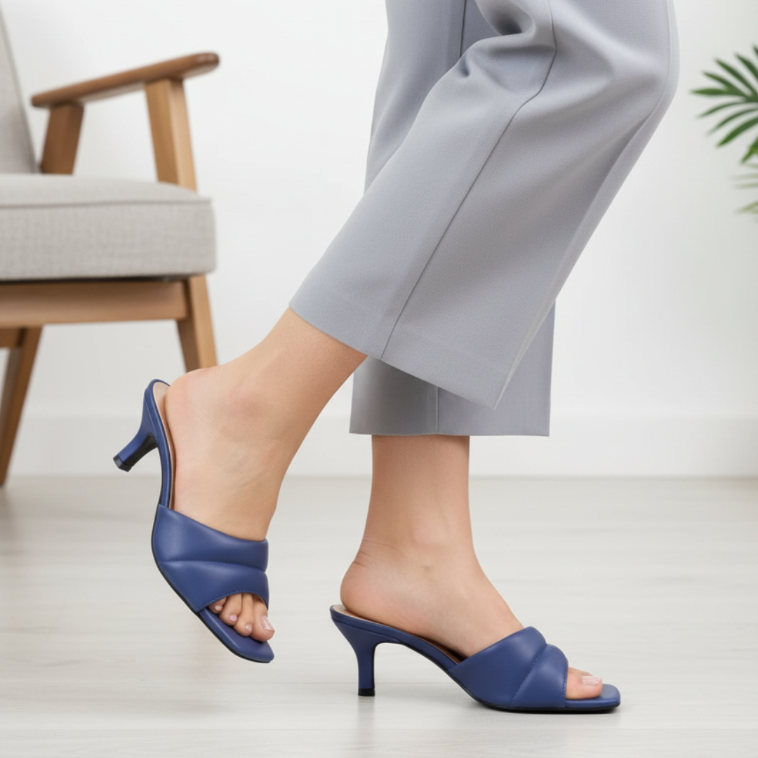 Blue Open Kitten Heel Slippers 448-7