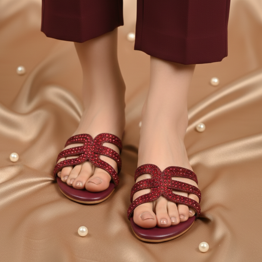 Rhinestone Slide Flats 344 - Maroon