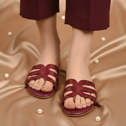 Rhinestone Slide Flats 344 - Maroon